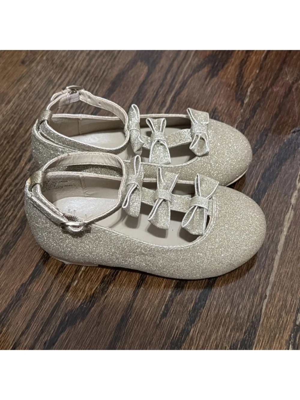 Janie And Jack Toddler Girls Gold Glitter Bow Ballet Flats Size 7 Excellent